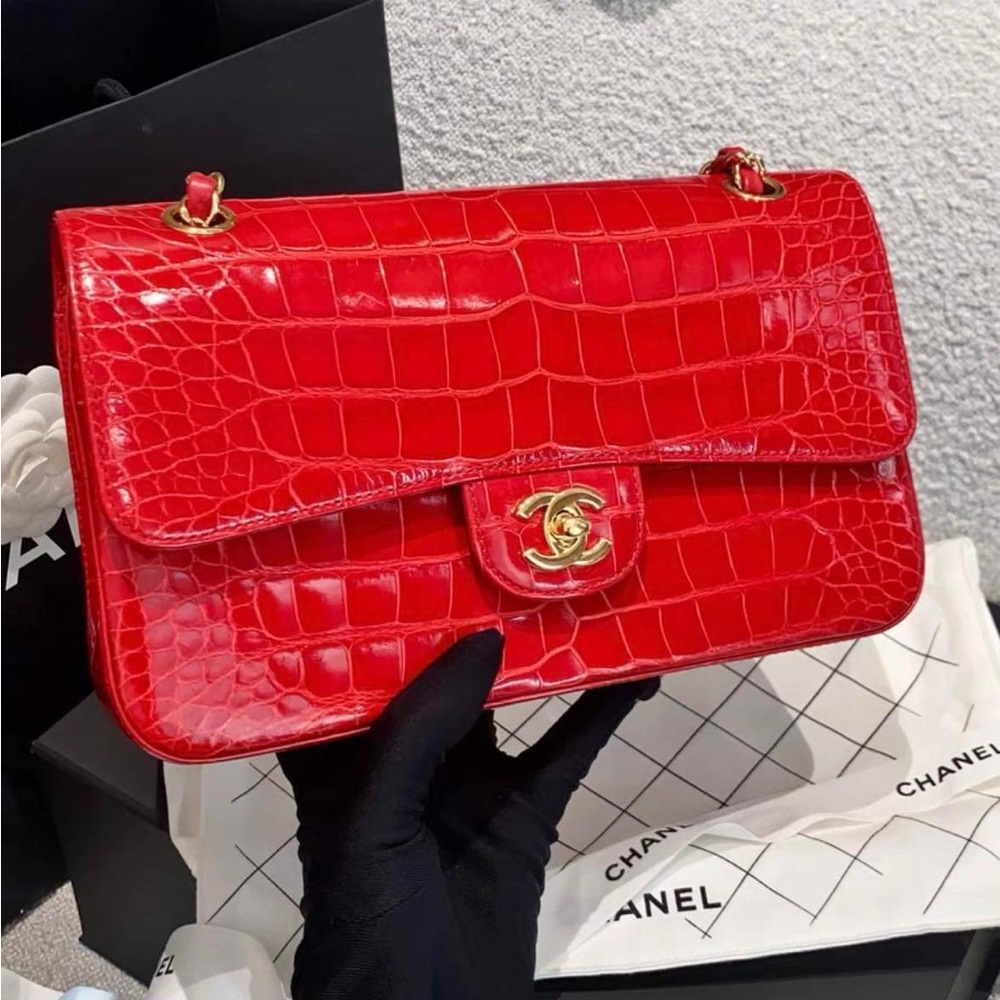 Chanel medium double flap shiny alligator bag